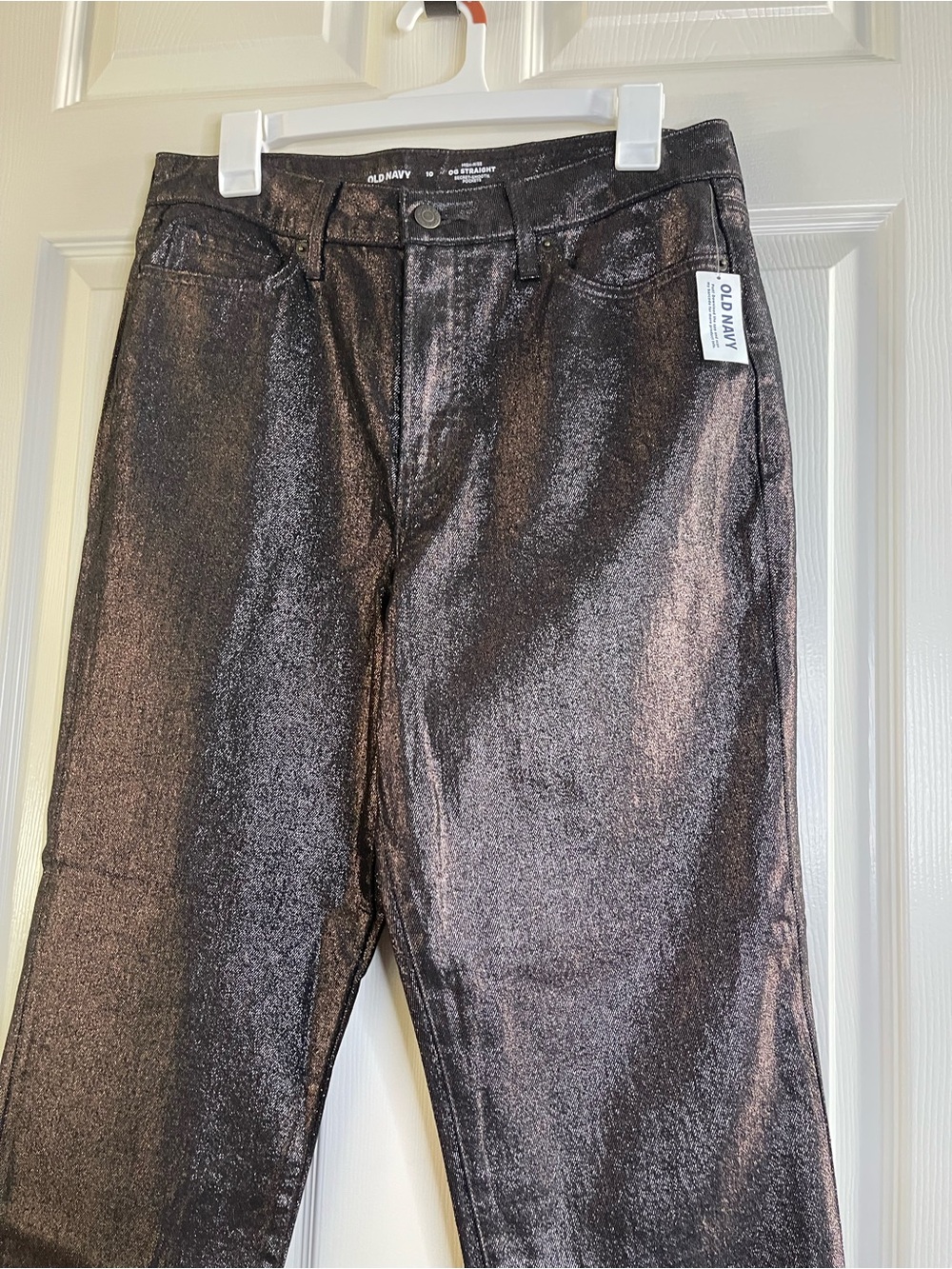 Old Navy Metallic Chocolate Brown High Rise OG Straight jeans Size 10